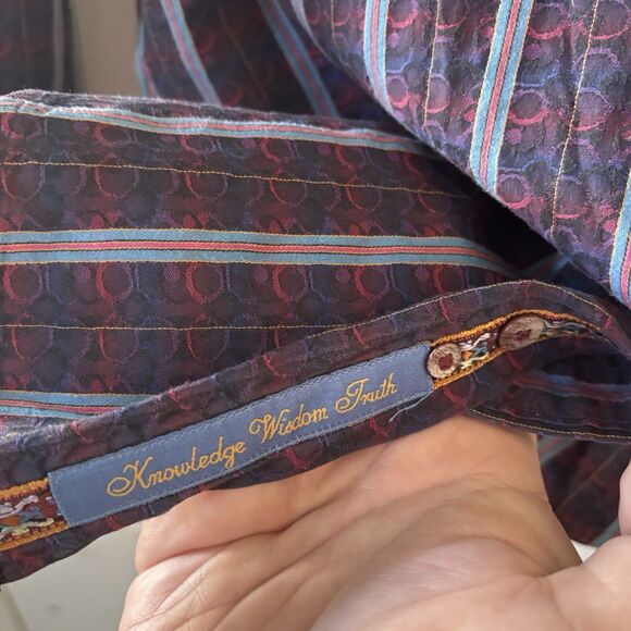 Robert Graham Men Dress Shirt Sized Med Purple Striped Flip Cuff Preppy Designer - Picture 8 of 16